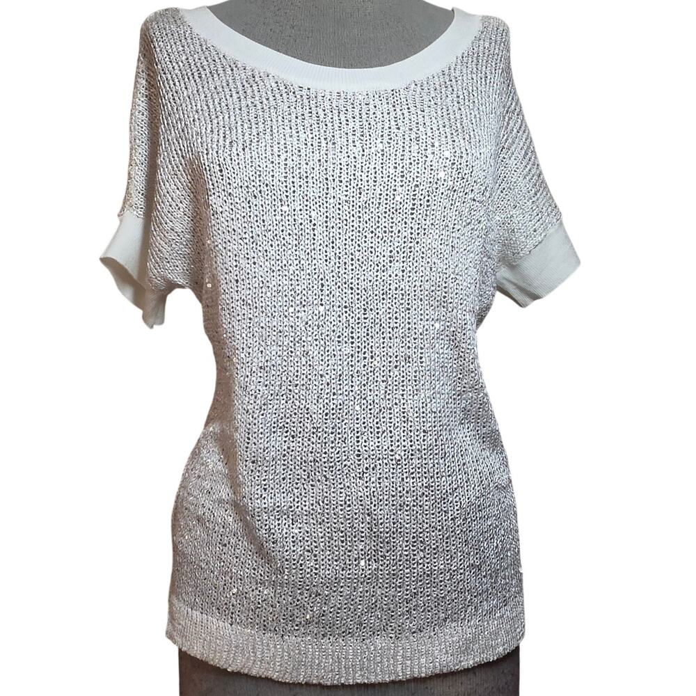 Sequin Embellished Metallic Knit Sweater Size Small